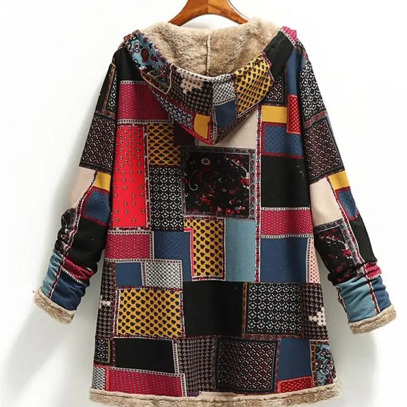 Daphne Women's Hooded Fleece Lined Patchwork Coat