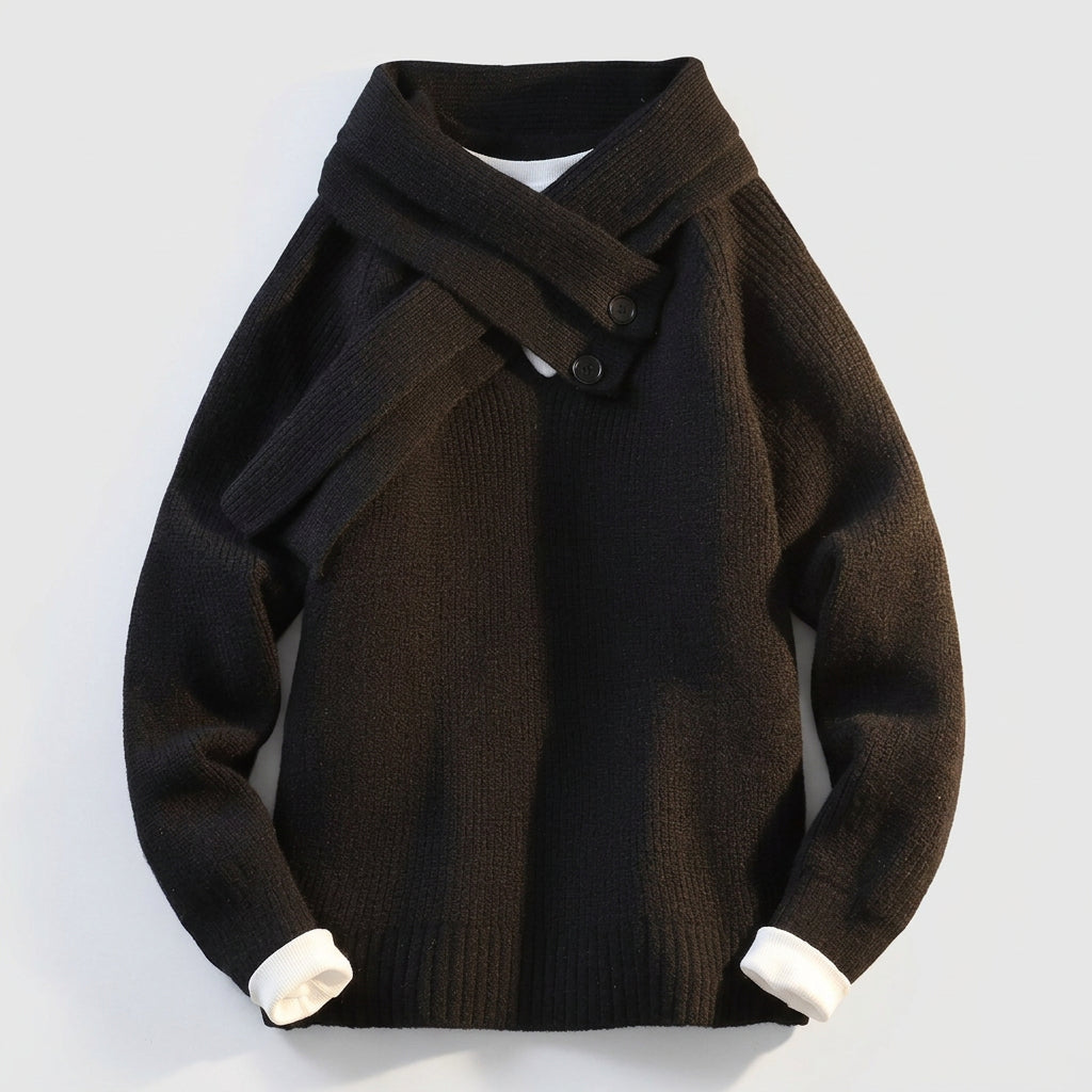 Enzo Ribbed Button Collar Knit Sweater