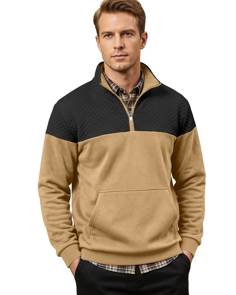 Henrik Men's Quilted Quarter-Zip Pullover Sweatshirt