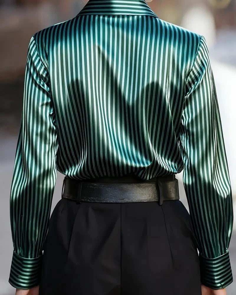 Isabel Relaxed Satin Stripe Button-Up Shirt