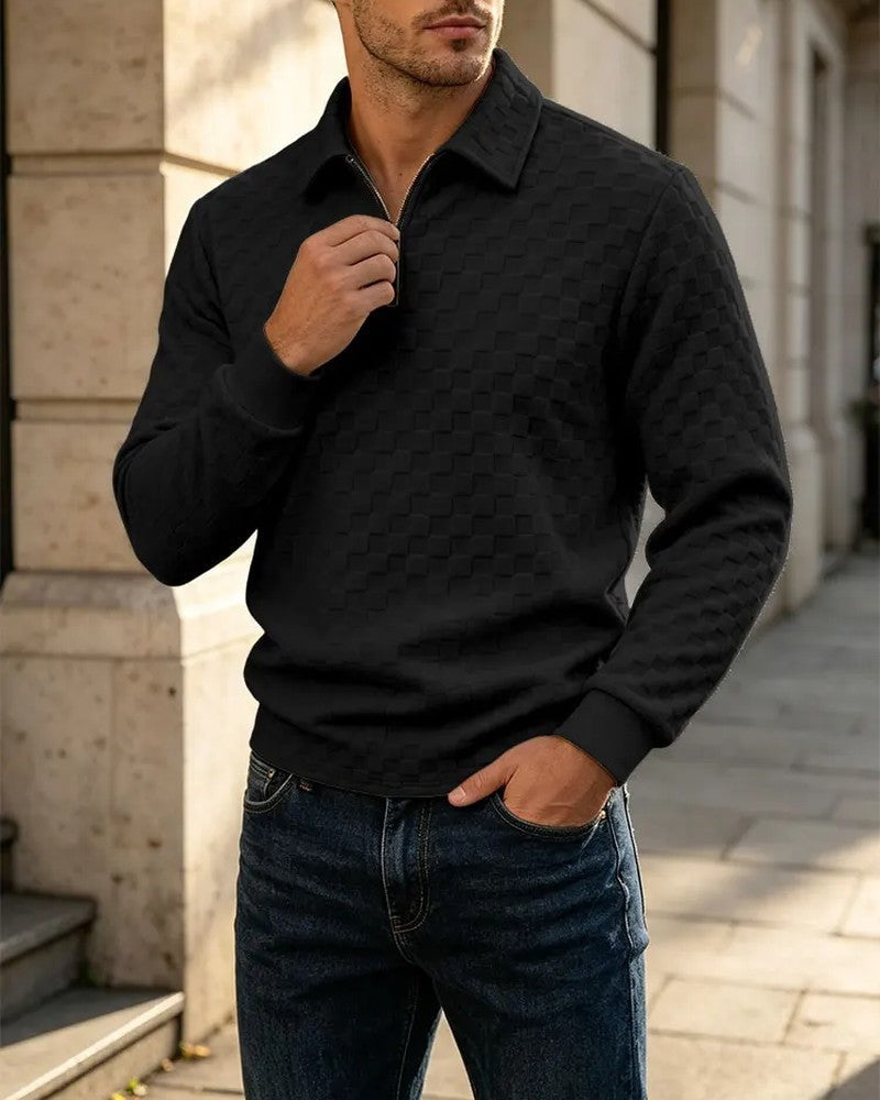 Julian Textured Quarter-Zip Knit Pullover