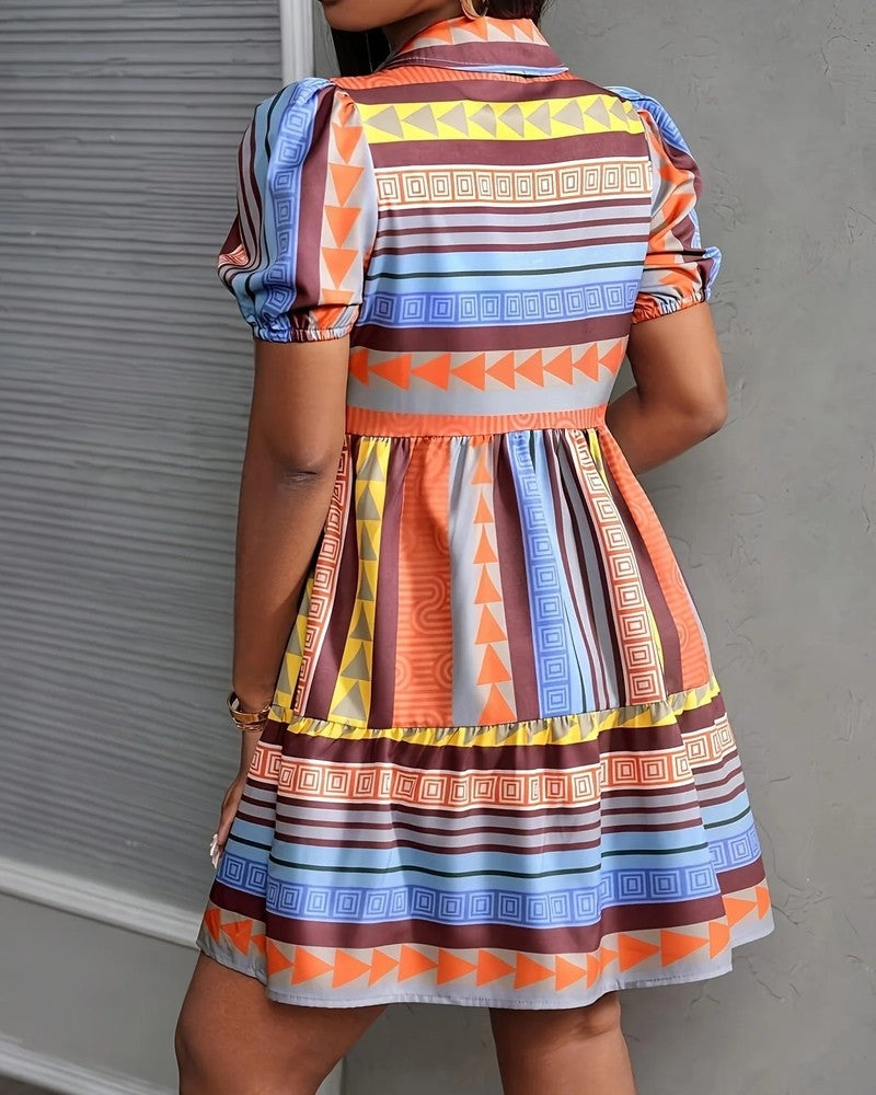 Nina Women's Geometric Print Button-Up Mini Dress