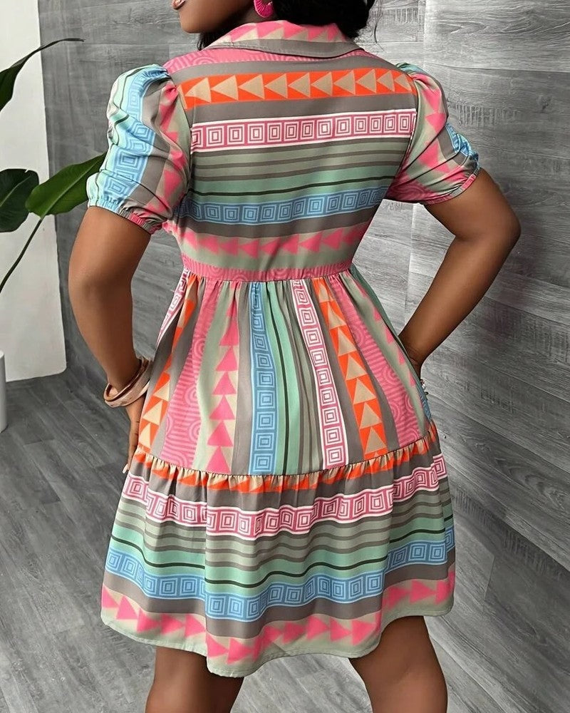 Nina Women's Geometric Stripe Button-Up Mini Dress