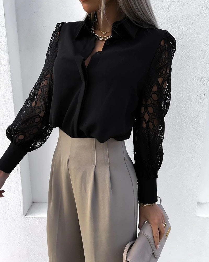 Simone Lace Sleeve Button-Up Blouse