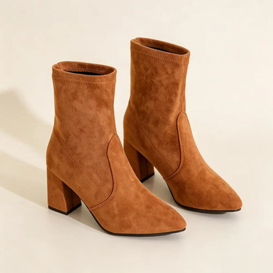 Agnes Block Heel Pointed Toe Ankle Boots