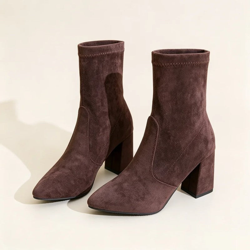 Agnes Block Heel Pointed Toe Ankle Boots