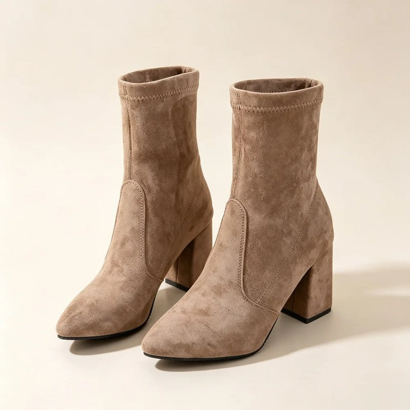 Agnes Block Heel Pointed Toe Ankle Boots