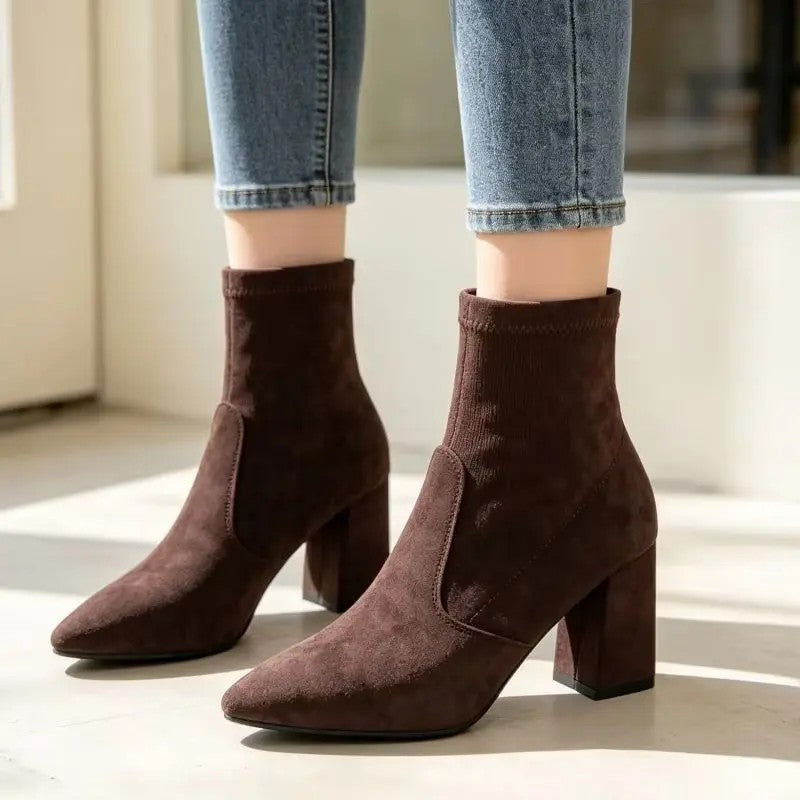 Agnes Block Heel Pointed Toe Ankle Boots