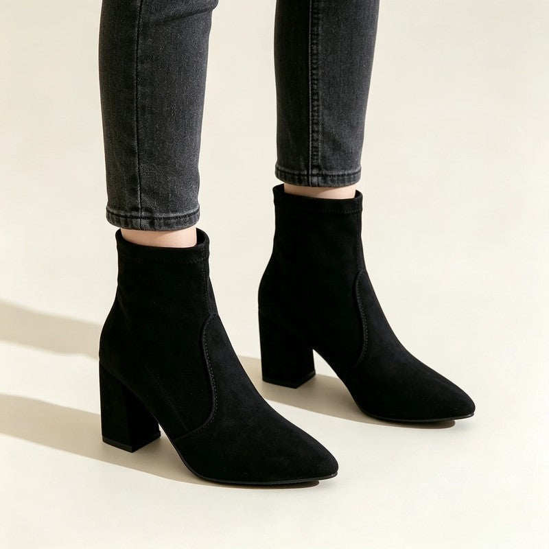 Agnes Block Heel Pointed Toe Ankle Boots