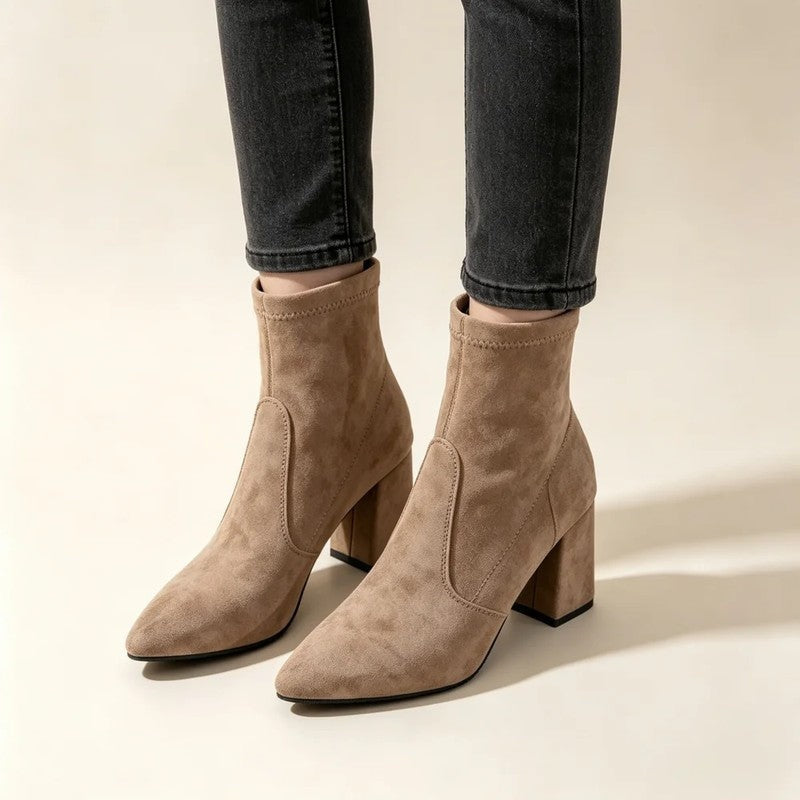 Agnes Block Heel Pointed Toe Ankle Boots