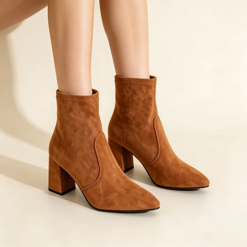 Agnes Block Heel Pointed Toe Ankle Boots