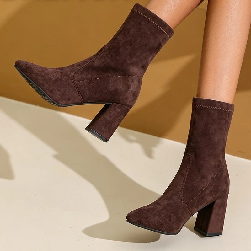 Agnes Block Heel Pointed Toe Ankle Boots