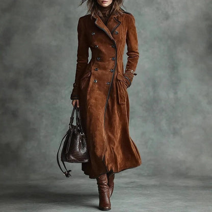 Alice Suede Double-Breasted Long Trench Coat