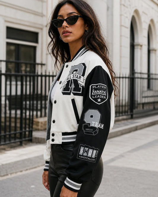 Anja Varsity Patchwork Bomber Jacket