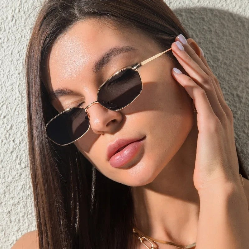 Anna Geometric Slim Metal Sunglasses