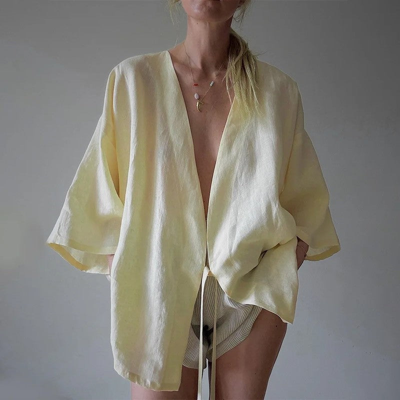 Anne Relaxed Linen Tie Kimono