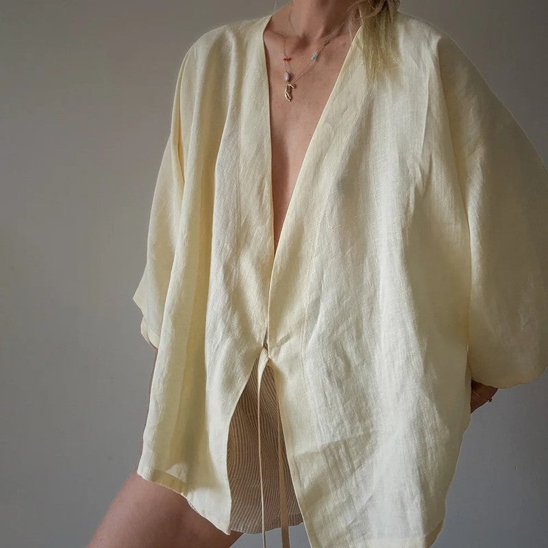 Anne Relaxed Linen Tie Kimono