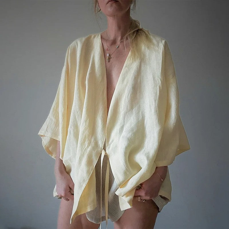 Anne Relaxed Linen Tie Kimono