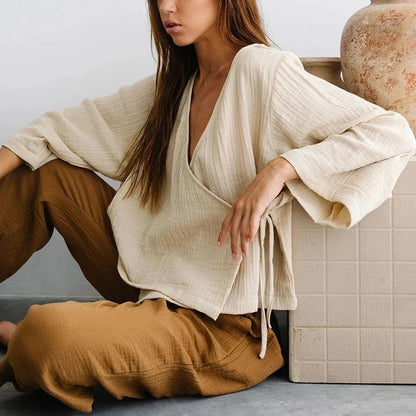 Astrid Relaxed Textured Wrap Top