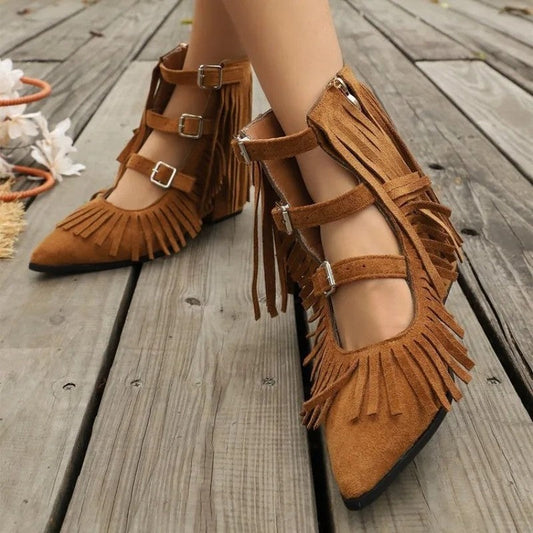 Brittany Fringe Buckle Ankle Boots