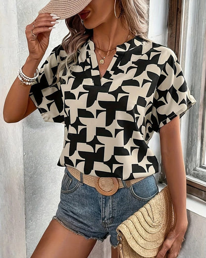 Camille Geometric Print V-Neck Blouse