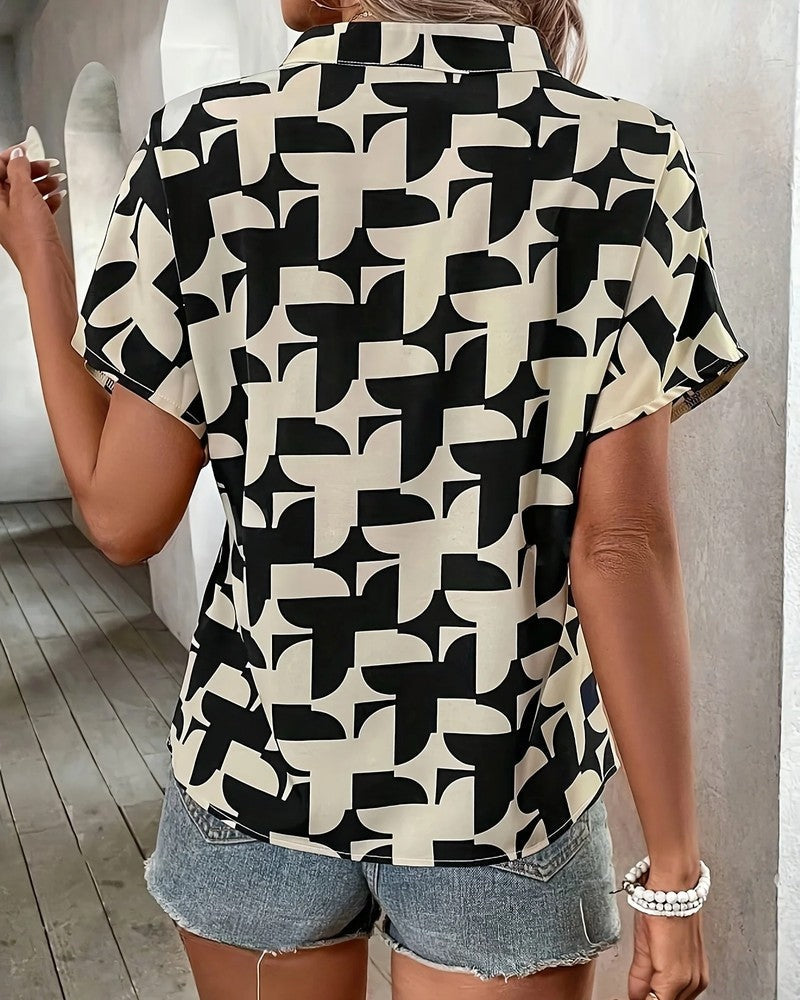 Camille Geometric Print V-Neck Blouse