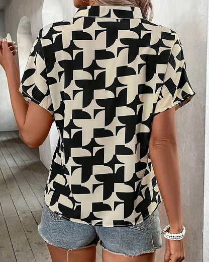 Camille Geometric Print V-Neck Blouse