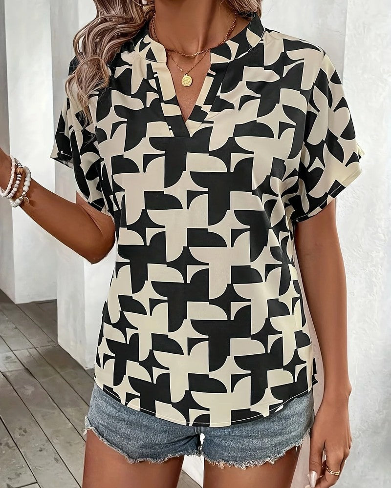 Camille Geometric Print V-Neck Blouse