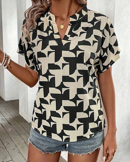 Camille Geometric Print V-Neck Blouse