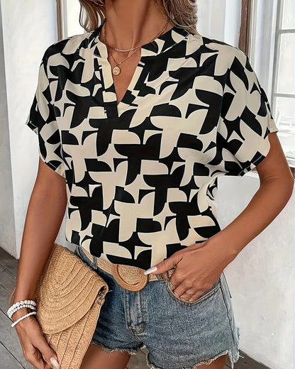 Camille Geometric Print V-Neck Blouse