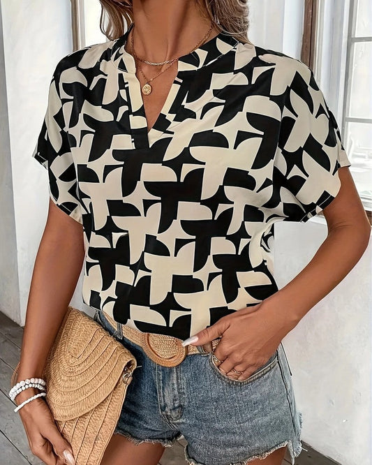 Camille Geometric Print V-Neck Blouse