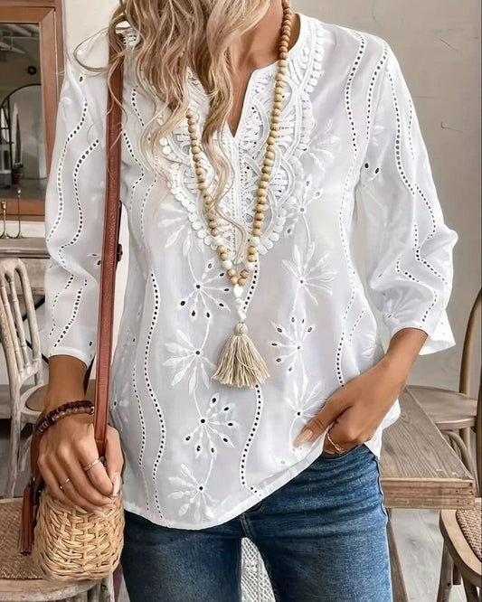 Claire Embroidered Cotton Eyelet Blouse