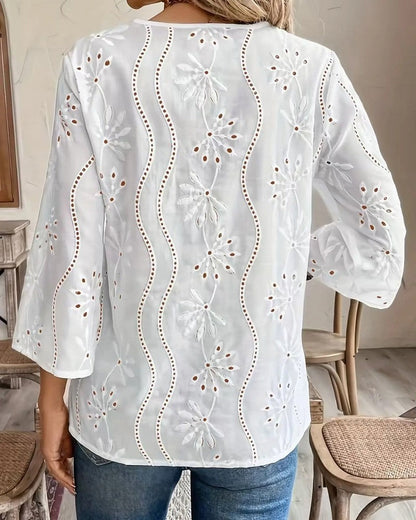 Claire Embroidered Cotton Eyelet Blouse