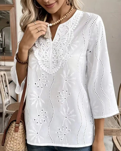 Claire Embroidered Cotton Eyelet Blouse