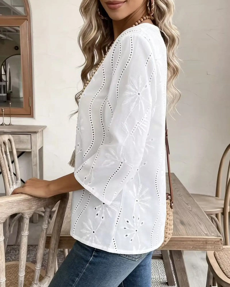 Claire Embroidered Cotton Eyelet Blouse