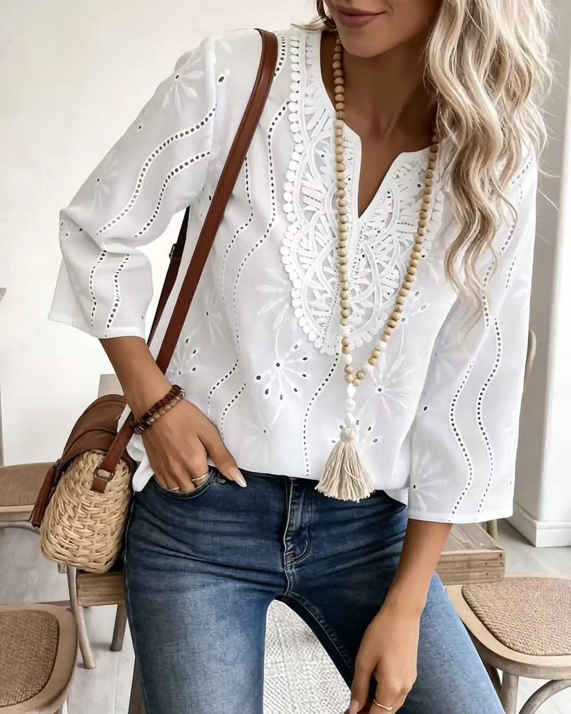 Claire Embroidered Cotton Eyelet Blouse