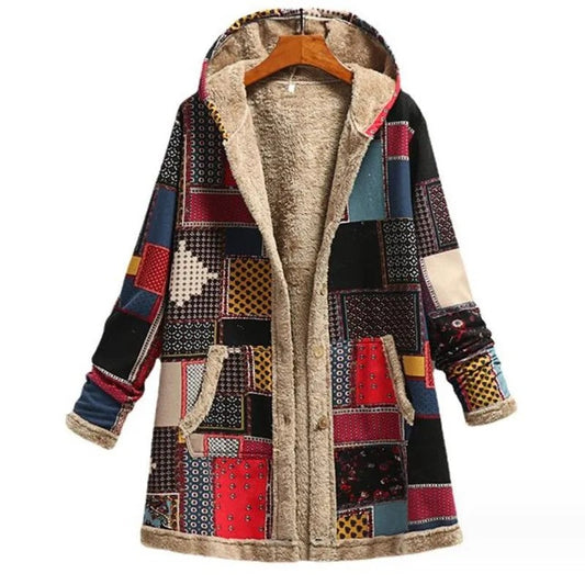 Daphne Women's Hooded Fleece Lined Patchwork Coat
