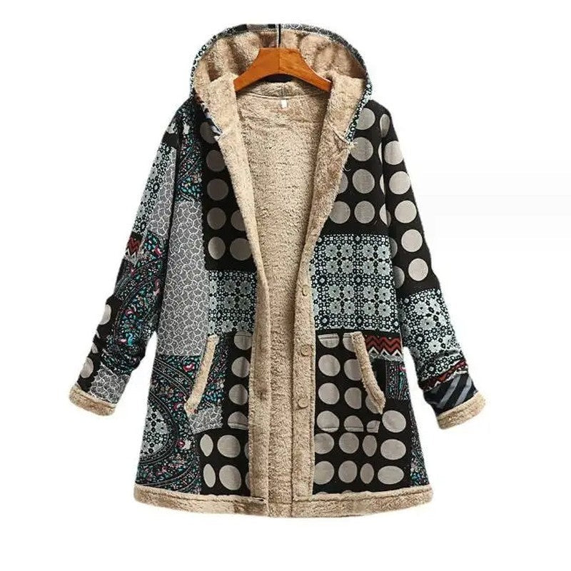 Daphne Women's Hooded Fleece Lined Patchwork Coat