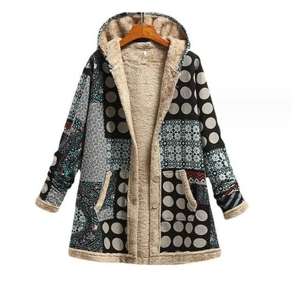 Daphne Women's Hooded Fleece Lined Patchwork Coat