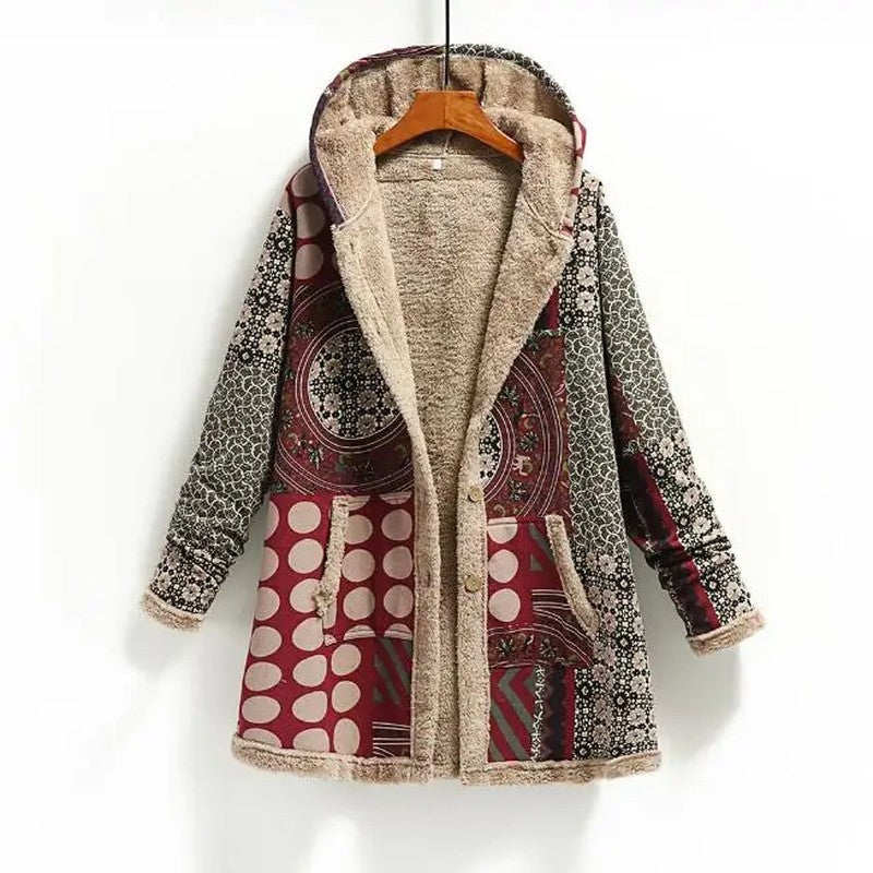 Daphne Women's Hooded Fleece Lined Patchwork Coat