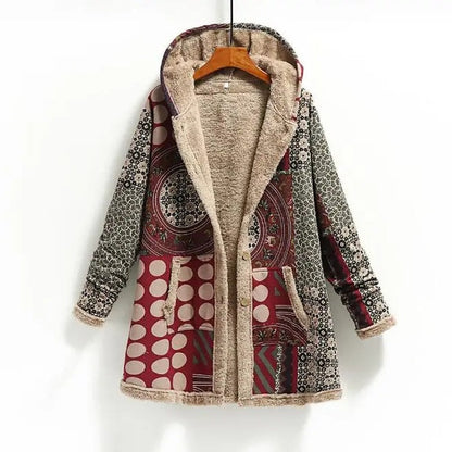 Daphne Women's Hooded Fleece Lined Patchwork Coat