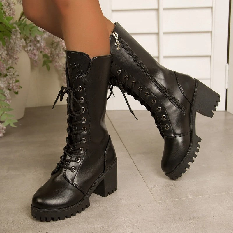 Denise Women's Chunky Heel Lace-Up Combat Boots