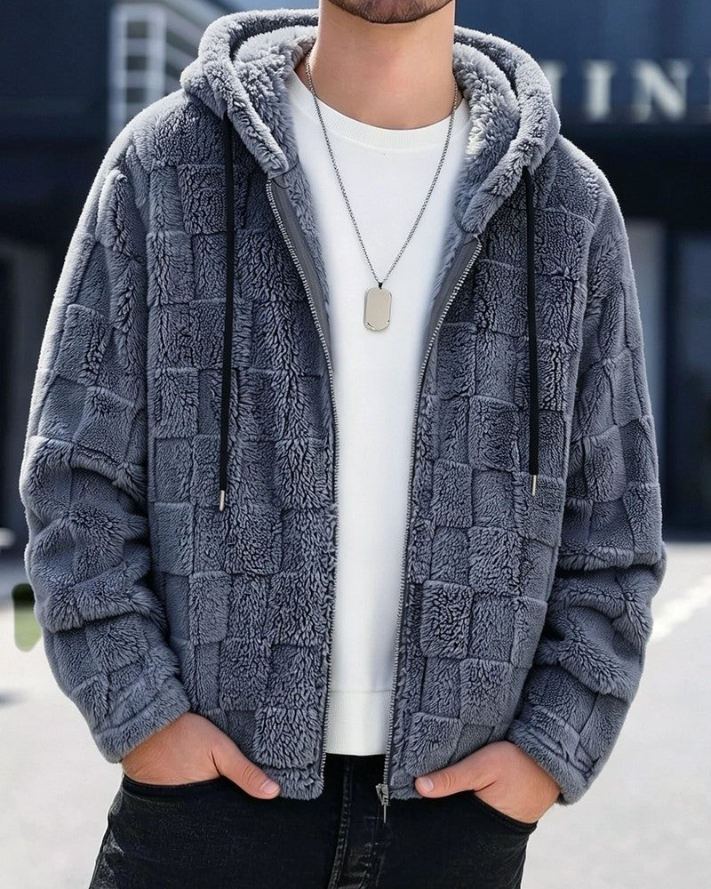Derek Textured Fleece Hooded Zip Jacket