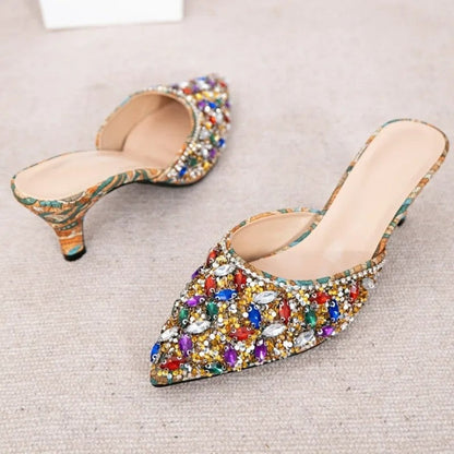 Diana Women's Embellished Jewel Pointed Mule Heels
