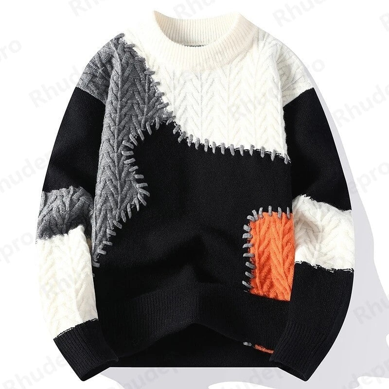 Edward Patchwork Textured Knit Sweater