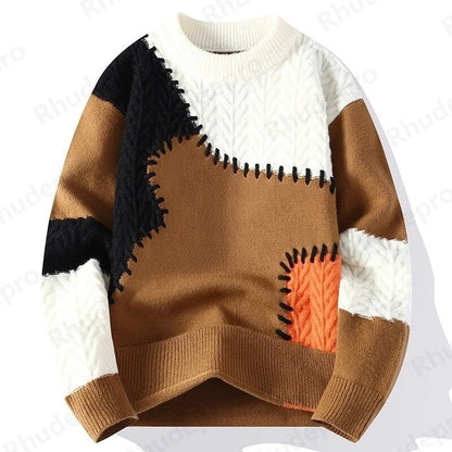 Edward Patchwork Textured Knit Sweater