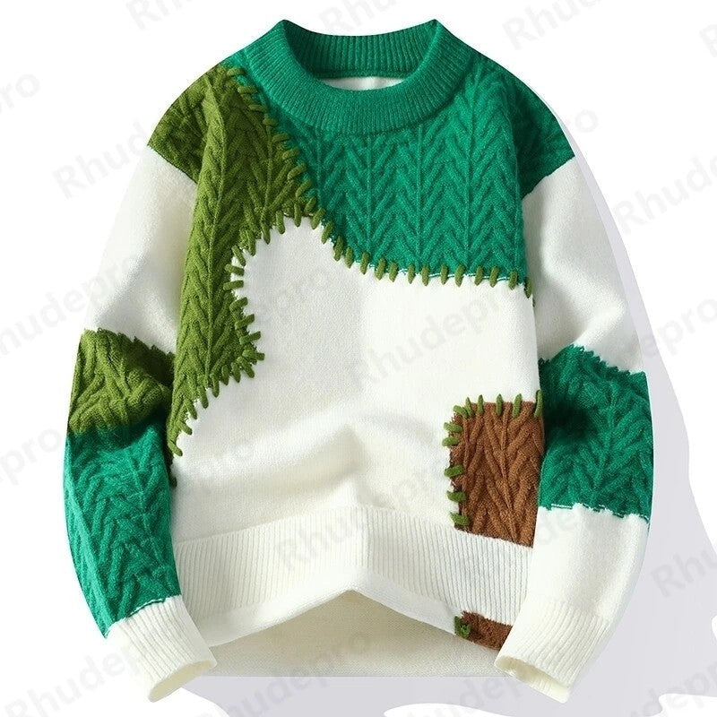 Edward Patchwork Textured Knit Sweater