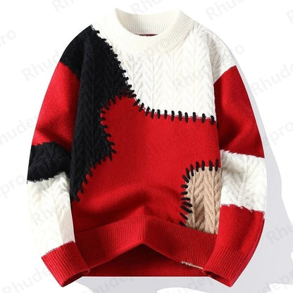 Edward Patchwork Textured Knit Sweater