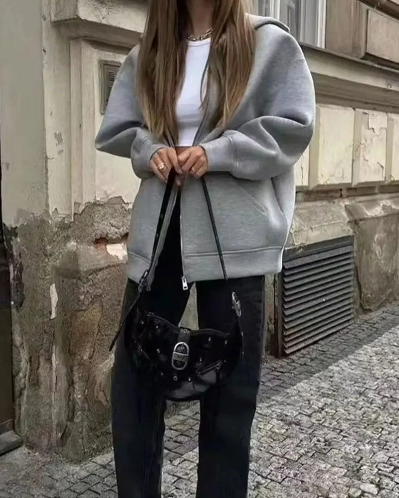 Elena Relaxed Zip-Up Hooded Sweatshirt