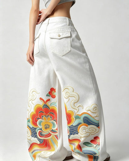 Elisa Embroidered Wide-Leg Denim Jeans